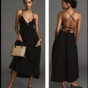 L-Space black Playa vista midi dress XS NWT. Airy linen feel. Timeless